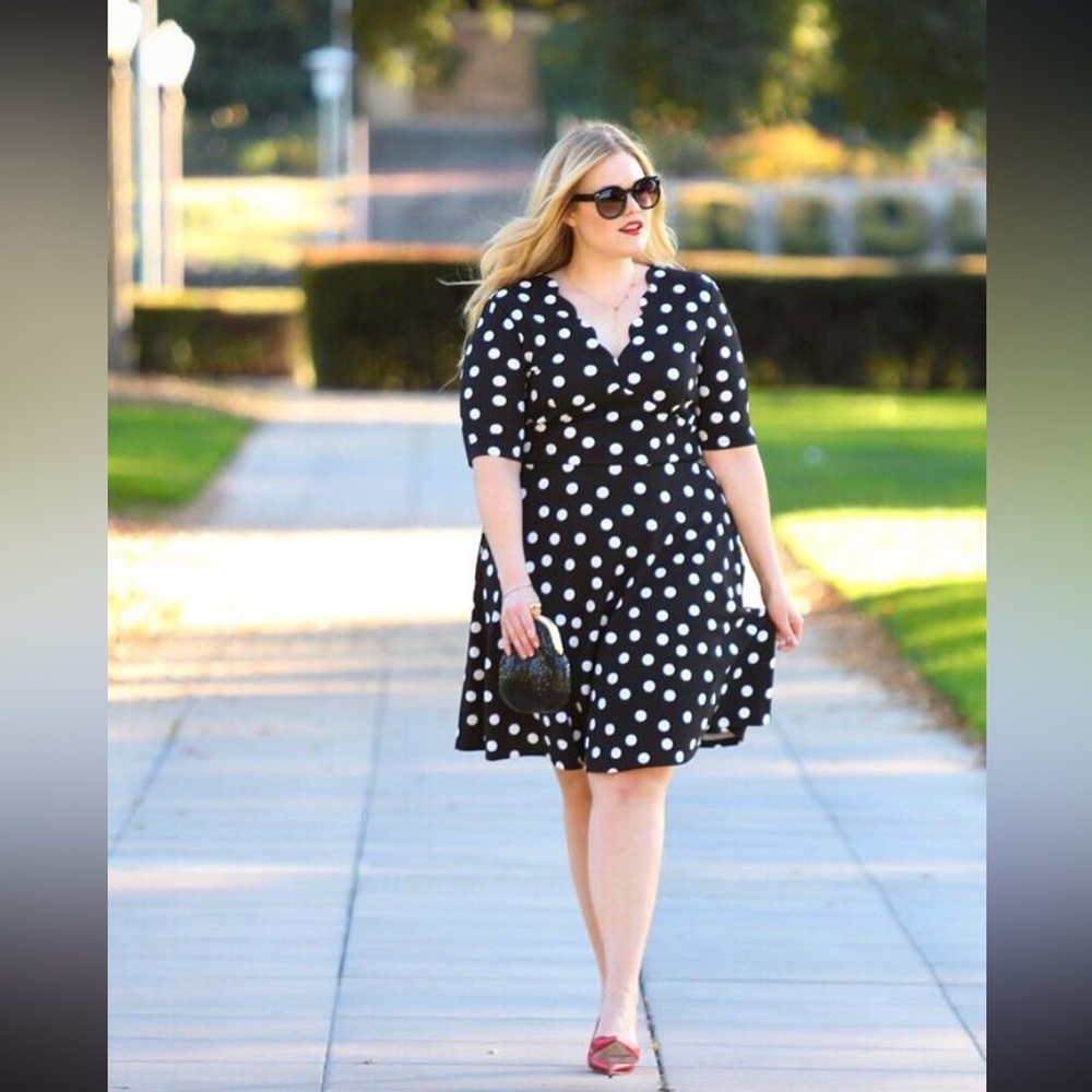 London Times Black and White Polka Dot Fit & Flare Knee Length Dress size 14